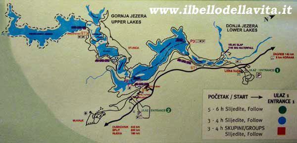 Mappa del parco naturale di Plitvice.