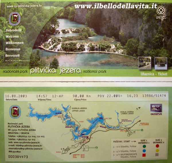 Biglietti d'ingresso al parco naturale di Plitvice.